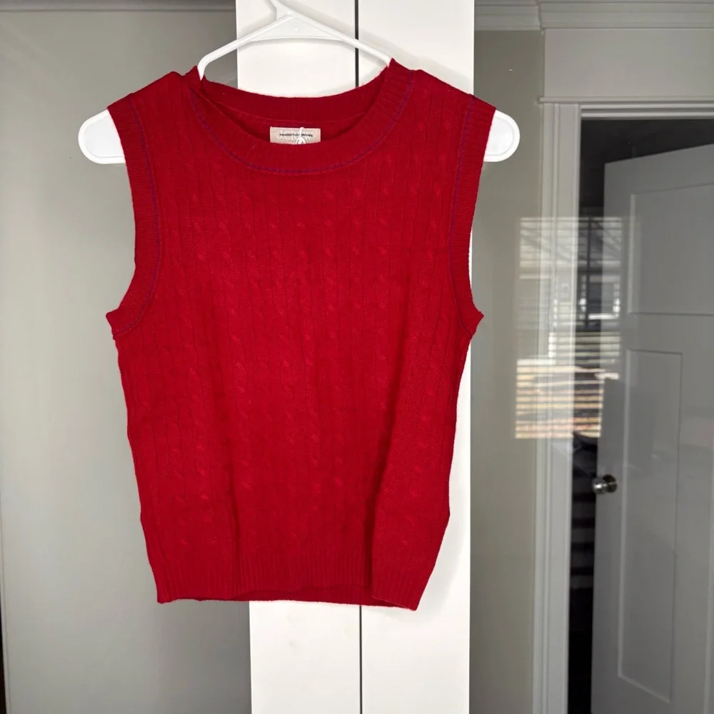 NWT J. Crew Cashmere Cable-knit Sweater Shell Contrast Trim Burgundy Iris Red